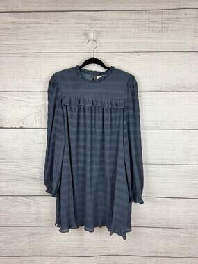 Roolee Women's Gray Textured Ruffle Neck Long Sleeve Dress Size Medium